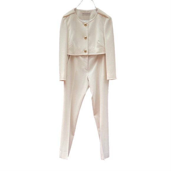 Emilio Pucci Crop Alabaster Silk Wool blend 2 Piec suit - Picture 16 of 17